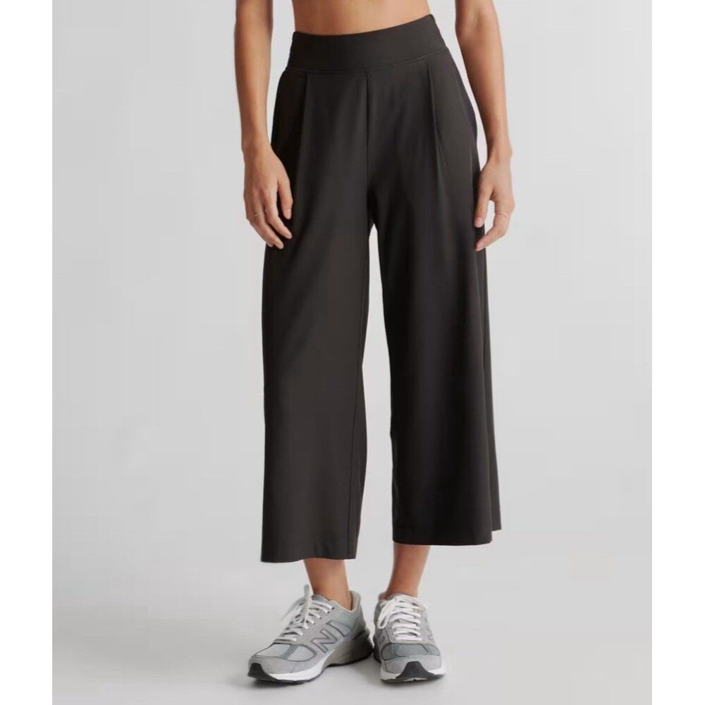 Quince XL Performance Tech Cropped Wide Leg Pants High Rise Stretch Active Black